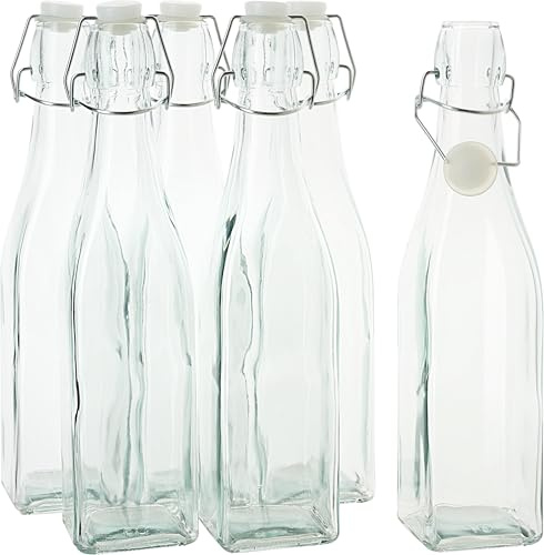 VBS Glasflasche mit Bügelverschluss Eckig, 500 ml, 6 Stück, ideale Aufbewahrung, luftdicht, Wieder verwendbar, umweltfreundlich, praktische Glasflaschen