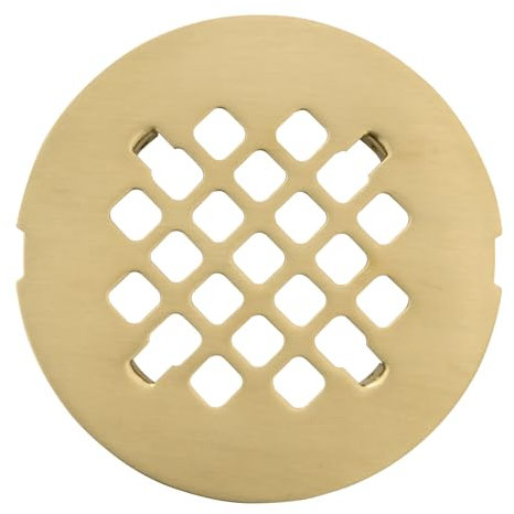 LXLOTUS Cubierta de drenaje de ducha de oro claro cepillado de 4 ¼ pulgadas, repuesto dorado, colador de drenaje de ducha de 4.25 pulgadas de diámetro exterior, fácil de instalar, cubierta de drenaje