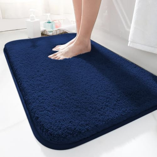 LUOJINYI Alfombrilla de baño de 40 x 60 cm, antideslizante, suave que absorbe el agua, alfombra de microfibra para el baño, lavable a máquina, para bañera, ducha y baño (color marino)