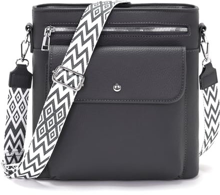 YISUOHOOM Handtasche Damen Mittelgroß Umhängetasche Damen Crossbody Bag Veganes Leder Schultertasche mit Vielen Fächern Grau