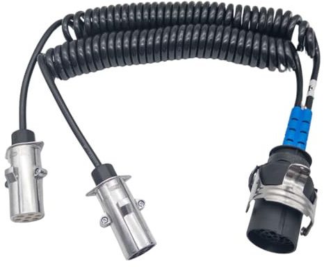 15 polig Adapter Elektrowendel | Spiralkabel Adapter 15 poliger auf 2 x 7 polig | Adapter kabel Alu für LKW | 24 Volt - passend für LKW | Zugfahrzeuge | NFZ | Anhänger | Auflieger | Truck | Trailer |