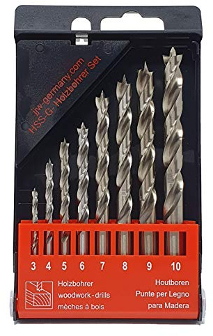 jjw-germany 8 St. HSS-G Präzisions Holzbohrer Spiralbohrer im Set (D= 3,0 bis 10,0 mm)