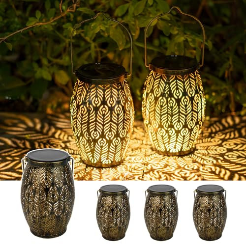 JOYCREATOR LED Solarlaterne für Außen 4 Stück, Metall Solar Laternen für Draußen Hängend Vintage, IP65 Wasserdicht Solarlampen für Außen Garten für Outdoor Veranda Tisch Patio Weihnachten Geschenke