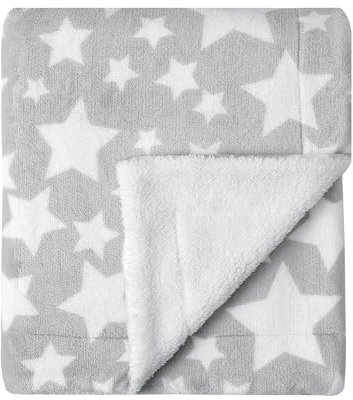 CREVENT Gemütliche weiche warme Zwei Schichten Sherpa Babydecke für Mädchen Jungen, Neugeborenen Essentials für Kleinkind, Baby-Dusche Empfangsgeschenk - Star Grey 75X100cm