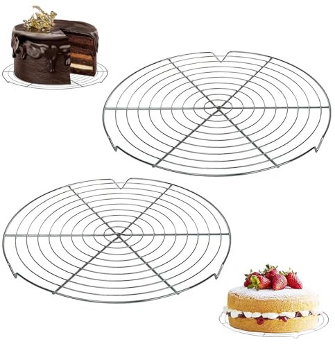 Rund Abkühlgitter, 2 Stück Abkühlgitter aus Rostfreiem Stahl, 32cm Rund Kuchen Kuchenrost, Edelstahl Kuchengitter Abkühlgitter, Tortenkühler, Kuchengitter für Gleichmäßiges und Schnelles Auskühlen