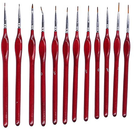 Conjunto de Pinceles de Pintura de 12 Piezas de Detalle Fino, Kit de cepillos de Pintura en Miniatura con Bolsa de Tela, Mini Pinturas Pincel para acuarel (Rojo)