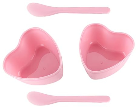 OHEETU 2 Pack Pink Facial Mask Mixing Bowls - Heart Shaped Plastic Bowls with Spatulas for DIY Skin Care Spa