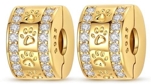 Parmuz Clip-Abstandshalter-Anhänger für Armband 925 Sterling Silber Gold Pavé Kubikzirkonia Verschluss Stopper Perle Stern Mond Haustier Liebe Schmuck Anhänger für Frauen