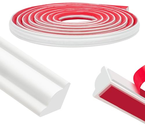 JSIWOTH PVC Quadrant Trim 5M – Self Adhesive Paintable Skirting Board Moulding, DIY Flexible Plastic Corner Trim for Laminate Flooring, Wall, Ceiling, Cabinet, Worktop, Bath & Tile Edging