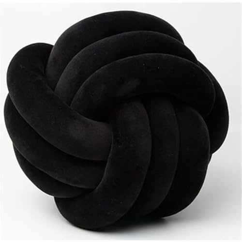 Fay Bless Rundes Ballkissen mit Knoten, weiches Samt-Dekokissen für Sofa, Bett, Boden oder Lounge, handgeknüpftes Plüsch-Akzentkissen für Inneneinrichtung, minimalistisches Design (Knoten schwarz, 28