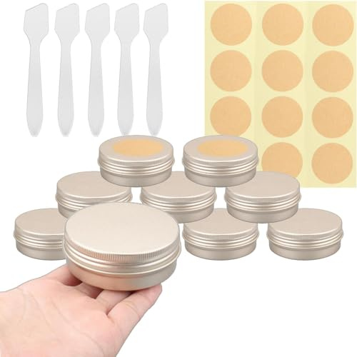 BPackGo Lot de 10 Pots en Aluminium Or Mat 80ml - D68mm x H36mm avec Couvercle à Vis, Vides pour Cosmétiques, Crème, Baume, Bougie, Petit Contenant Métallique Voyage Ronde