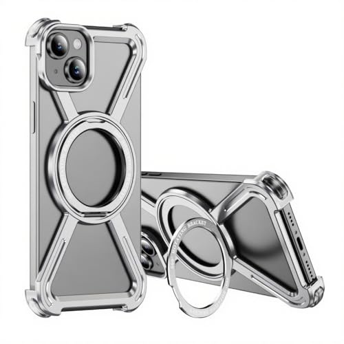 IMEIKONST for iPhone 15 6.1 Case Frameless Titanium Silver THJ | Compatible with Magsafe, Military-Grade Drop Protection Cover, Slim Borderless Shockproof Design, 360° Rotating Magnetic Ring