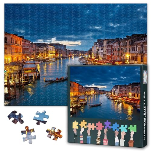Canals of Venice Jigsaw Puzzles for Adults 1000, Difficult Family Puzzle Educational Games Home Decoration Italy City Landscape, Challenging Puzzles for Adults Men & Women Gift (27.5x19.7)