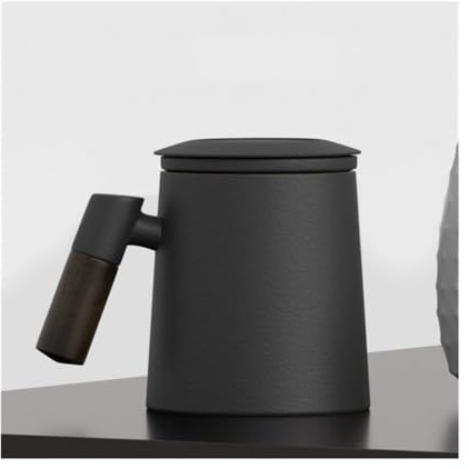 birene Coffee Cups Ceramic Coffee Tea Mug with Handle Filter Lid for Home Porcelain Cup Office Tea Mug Gifts(Black)