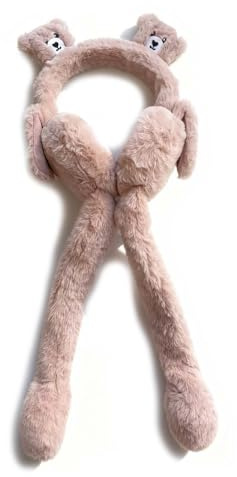 Gifts Treat Cuffie antirumore per bambine, morbidi scaldamuscoli da esterno, Orsacchiotto rosa lungo snodabile
