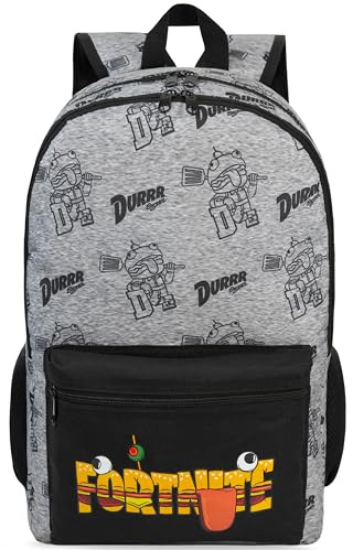 Get Trend Fortnite Schulrucksack Teenager Kinder, Durr Burger Rucksack Schule Uni Reise Urlaub, Netztasche, 46CM Geräumig, Einschulung Geschenk (Grau)