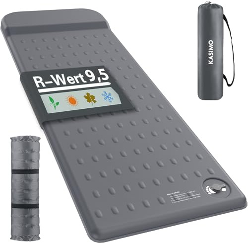 KASIMO Isomatte Camping Matratze, R-Wert 9,5 Ultra-Dicke Memory-Foam Schlafmatte mit Kissen, Kompakte & Leichte aufblasbare Luftmatratze Schaumstoff für Outdoor, Auto, Zelt & Reisen