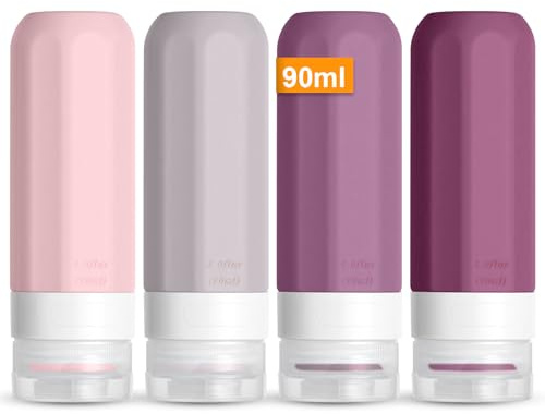 OSDUE 4 Stück Silikon Reiseflaschen Set, Reiseflaschen zum Befüllen Set Travel Bottles für Shampoo, Lotion, Spülung, Duschgel, Reise Shampoo Behälter BPA-frei Praktisches(90ML)