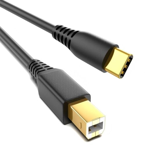 Câble d'imprimante USB C 1 m Midi Cable, 2.0 USBC vers USB B plaqué or 1 m Câble d'imprimante USBC pour iPhone 15 16 17 Macbook Dell, HP, Canon Scanner, imprimante, piano numérique, clavier MIDI