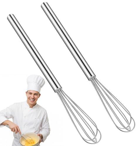 2PCS Small Whisks for Cooking, Silver Mini Whisks for Cooking Stainless Steel, Compact Small Whisk for Eggs, Sauces & Coffee Prep, (10.5 * 1 Inch)