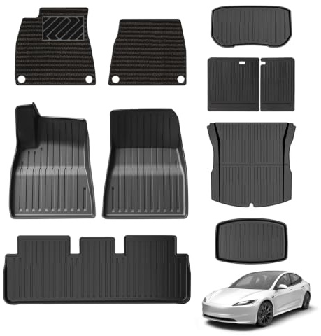 Fußmatten-Set,11-Teiliges,Für Tesla Model 3 Highland (Ab 2023) | TPE Allwetter-Matten,3D-Scan,Erhöhtem Rand,rutschfeste, schmutzabweisend, Schutz für Fahrzeuginnenraum