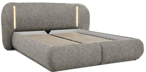 BEAUTY SOFA CORFU Polsterbett 140x200 cm Doppelbett mit Bettkasten und LED, Chenille-Stoff, Hellgrau