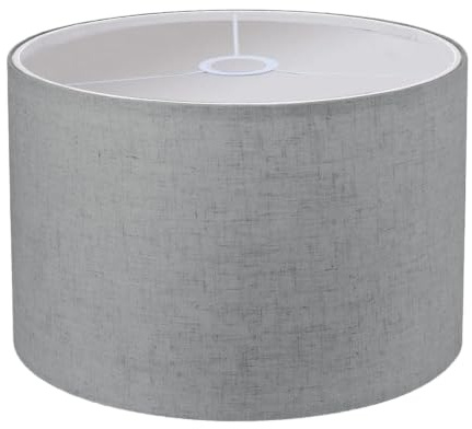 Lampenschirm Stoff, Lampenschirm für Tischlampe Ø30 cm x 20 cm, Lampenschirm Stehlampe Groß, Naturleinen, Lamp Shade für E27 Leuchten, Montage Erforderlich (Grau)