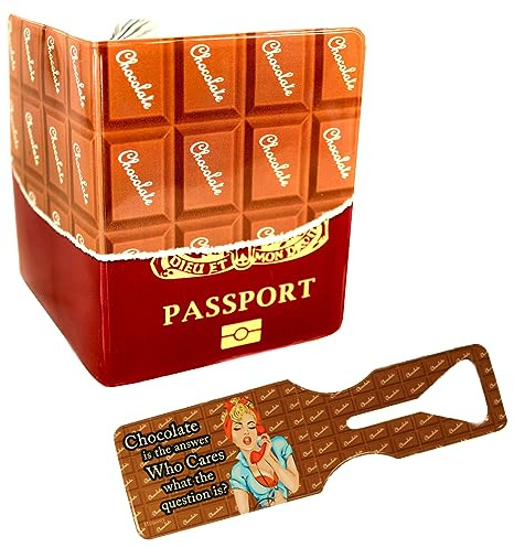 (30+ Designs) Passport Cover Holder Protector Wallet Case Mens Womens for Travel Holiday & Luggage Tag Options (Chocolate 1 Luggage Tag + Cover)