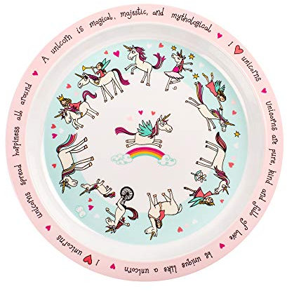 Tyrrell Katz Kids Unicorns Printed Plate in Pink Melamine - Dishwasher Safe Children's Outdoor Dining Everyday Tableware - 21.5 cm Diameter