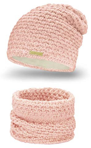 Mikos* Damen Winter Set & Loop Strickmütze Beanie Wintermütze Schlauchschal Schals Wollmütze Warm Warme Winterset Thermo Strickschal Mützen Strickset Schal und Mütze Damen Set (690)