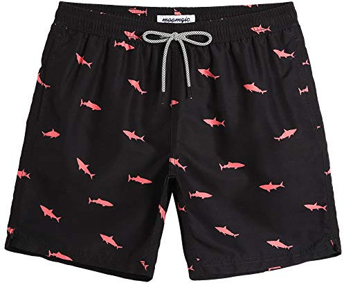 MaaMgic Badehose für Herren Jungen Badeshorts für Männer Schnelltrocknend Surfen Strandhose Surf Shorts mit Mash-Innenfutter MEHRWEG, Hai Schwarz, M
