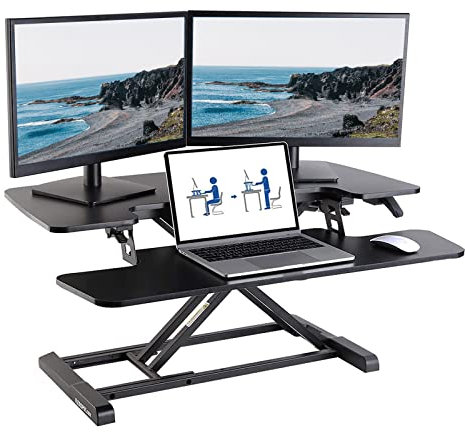Flexispot Höhenverstellbar Schreibtischaufsatz Büro Sitz Steh Computertisch 88 * 42 cm Stehpult mit Tastaturablage, Geeignet für Zwei Monitore, Schwarz