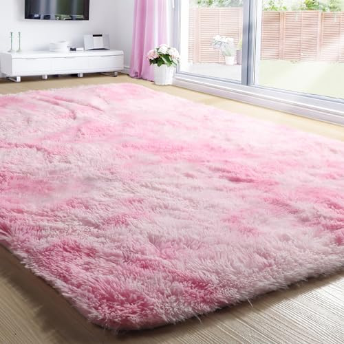 Hot Pink weicher flauschiger Bereichsteppich, 5'X7', für Mädchenschlafzimmer & Wohnzimmer, Plüsch-Teppich für Kinder & Kinderzimmer, niedliche Dekoration