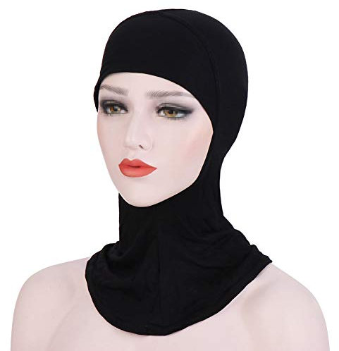 MoreChioce Damen Kopftuch Sport,Muslim Hijab Turban Islamischen Schal Indische Kopfbedeckung Hidschab Kopftücher Sommer Hut Elastische Headscarf Cap Haarverlust Beanie Baumwolle Mütze,Schwarz
