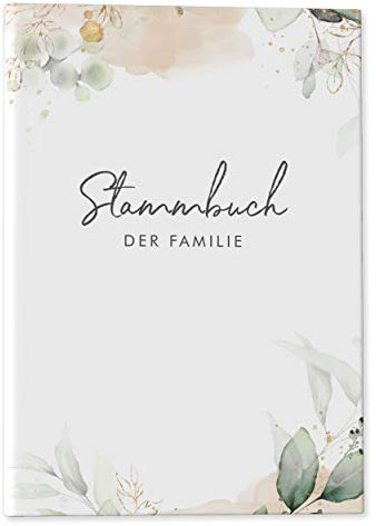 DeinWeddingshop Stammbuch der Familie - modernes Familienstammbuch - Hochzeit Standesamt - Hardcover 16x21cm - Greenery Glitter