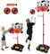 PELLOR Panier de Basket Enfant Hauteur Réglable de 93-170 cm Mini Panneau Panier Basket Exterieur Intérieur Jeux de Basket Ball Kit avec Pompe à Cerceau, Filet, Ballon, Décoration de Dessins Animés