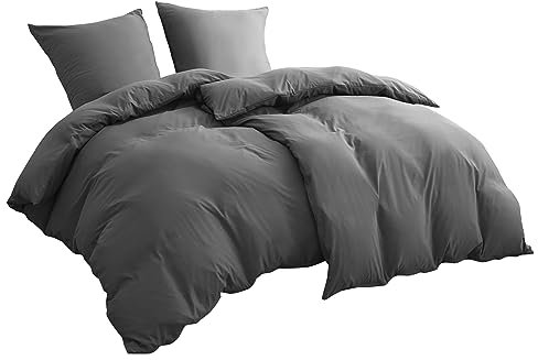 BEDSURE Bettwäsche 135x200 4teilig Anthrazit - 2 Bettbezüge 135x200 cm + 2 Kissenbezüge 80X80 cm, ÖKO-TEX Bettwäsche-Sets Grau Polyester Mikrofaser mit Reißverschluss