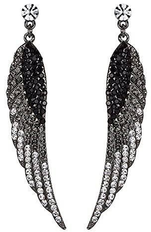 EVER FAITH Damen österreichischen Kristall Hochzeit Engel Flügel durchbohrt baumeln Ohrringe Schwarz