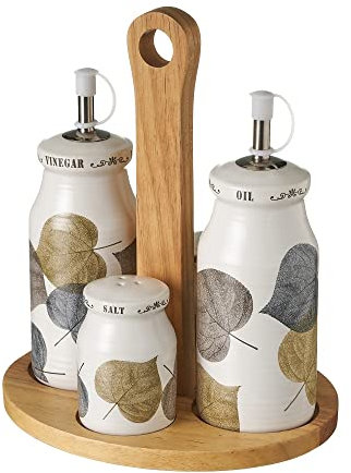 Juego de aceitera, vinagrera, salero y pimentero de hojas de stoneware blanco - LOLAhome