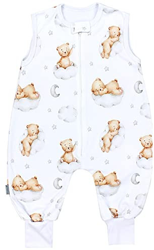 TupTam Sommerschlafsack Baby mit Füßen – Leichter Schlafsack Baby Sommer 0.5 TOG, OEKO-TEX, Farbe: Bären auf Wolken/Weiß/Braun, Größe: 80-86