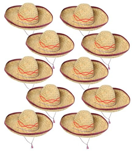Schramm® 10 Stück Sombrero Strohhüte ø 44cm Mexico Bast Hut Stroh Hut Hawaii Party