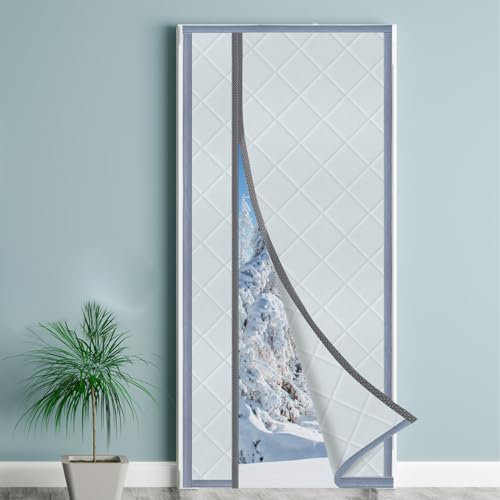 Fillis Magnet Wärmeschutzvorhang, 90x210cm Thermo Türvorhang aus PU-Kunstleder Wärmeisolierte Thermovorhang | Winddicht und Energiesparend | Kälteschutz für Kellertür Balkon Terrassen, Grau