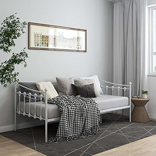 SECOLI Tagesbett Metall 90x200 Bettsofa Schlafsofa für Gästezimmer Metallbett Tagesbett Einzelbetten 90x200 tagesbett ausziehbar sofabett Single Bett -Weiß-90x200 cm