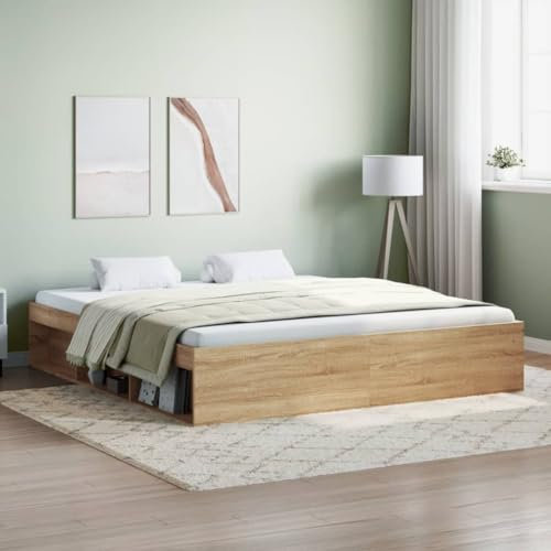 Festnight Bett 180x200 cm Holzbett mit Stauraum Massivholzbett mit Fächer Bettgestell mit Lattenrost Einzelbett Doppelbett Bettrahmen Jugendbett Holz Sonoma Eiche