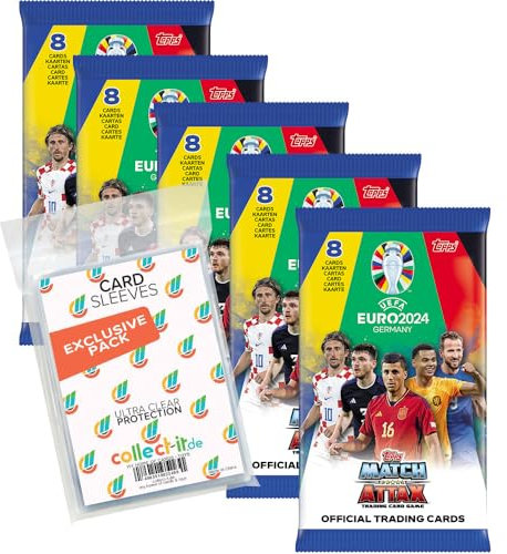 Bundle mit Match Attax UEFA Euro 2024 Germany - 5 Booster + Exklusive Collect-it Hüllen