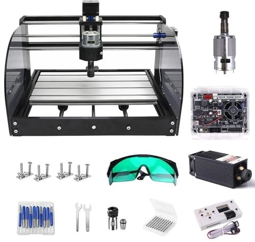 【2-en-1】 Fresadora de grabado CNC, GHWMYD máquina de grabado 3018 Pro-M, Con control fuera de línea, 20 cabezas de corte CNC, 3018 Máquinas de grabado de madera de PVC de PCB DIY 【Módulo 7W】
