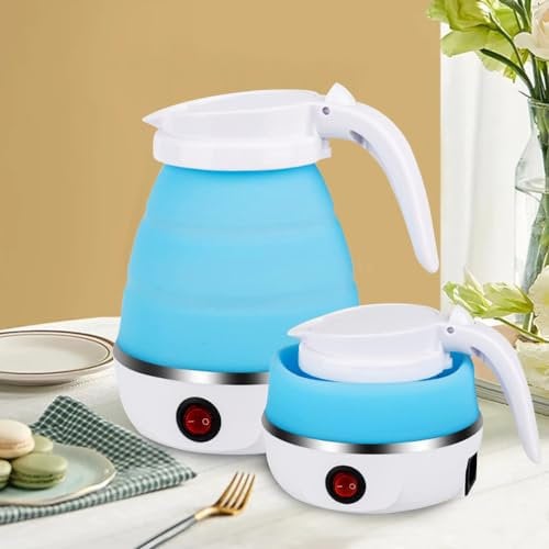 Electric Kettle Portable Folding Kettle Mini Folding Electric Kettle 600ML Suitable for Home Travel and Camping (Blue)
