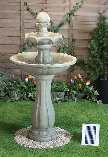 Primrose Solar Water Fountain Antique Effect Round Tiered with Lights H112cm