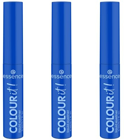 essence COLOUR it! liquid eyeliner, Nr. 01, Blau, langanhaltend, hochpigmentiert, schnelltrocknend, farbintensiv, vegan, ohne Mikroplastikpartikel, Nanopartikel frei, ohne Parfüm, 3er Pack (3x3ml)