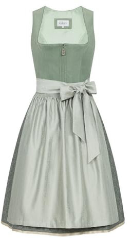 Nübler Dirndl midi Damen - 2 teilig inkl. Kleid und Dirndl Schürze, Rocklänge 60cm - Moderne bayrische Tracht, Effi Salbei, Größe:38